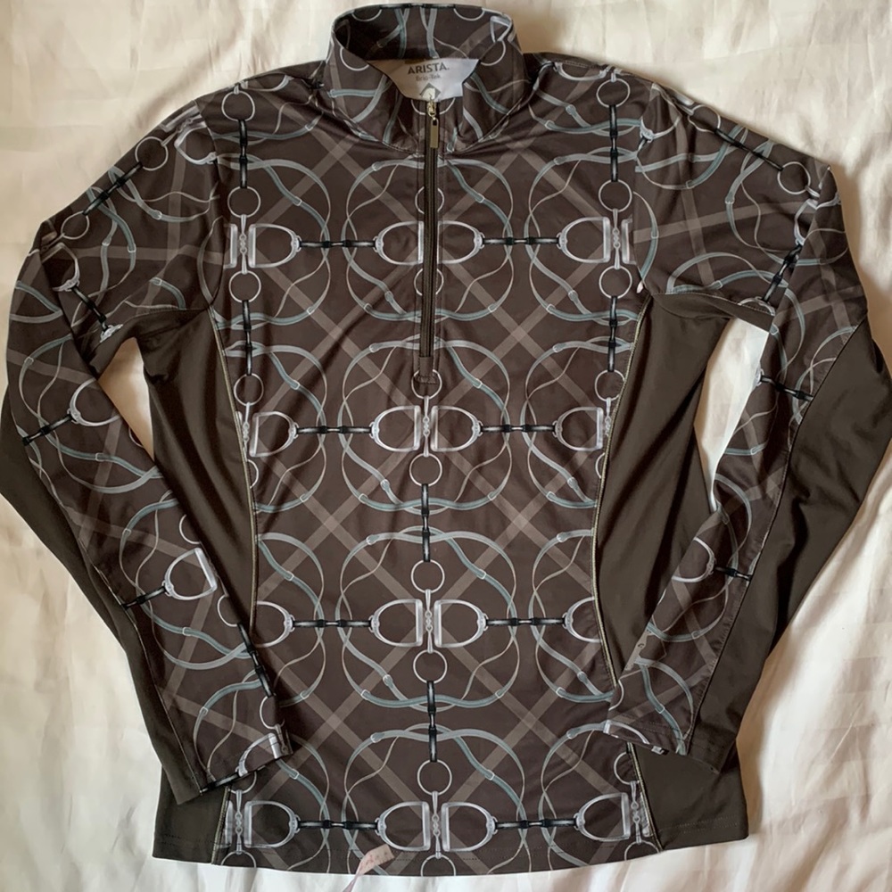 COPY - Arista equestrian Brio-Tek 1/4 zip taupe/white/teal long sleeve shirt EUC